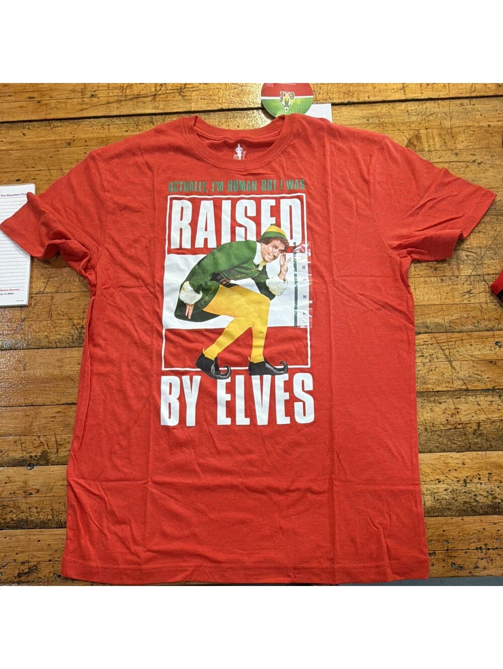 Elf Movie "Raised by Elves" Graphic Red T-Shirt Tee Size X XL Original Movies
